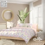 لحاف روتختی اسپرت کتان زیک زاک سفید صورتی